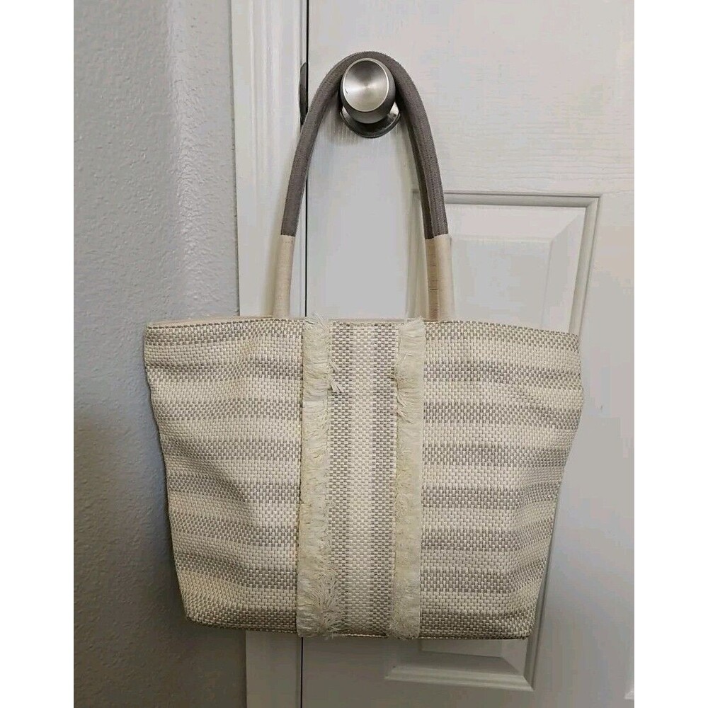 Womens Summer Bag Stella & Dot Cay Large  Gorgeous Tote  White/Tan Woven, Lined